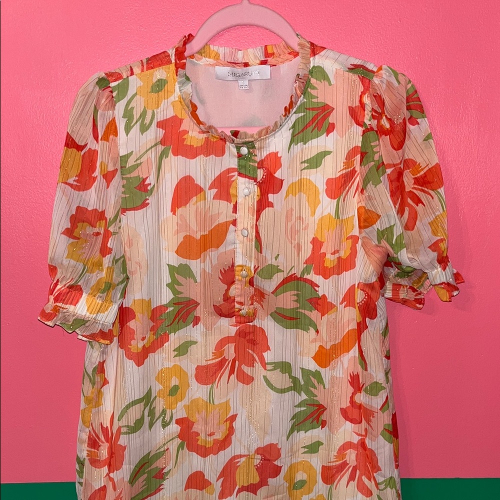 Sugarlips Floral Blouse - Red, Orange, Green
